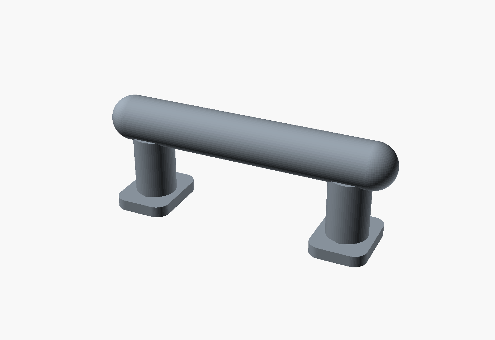 CAD render of a 3D printed exterior grab handle with mounting feet