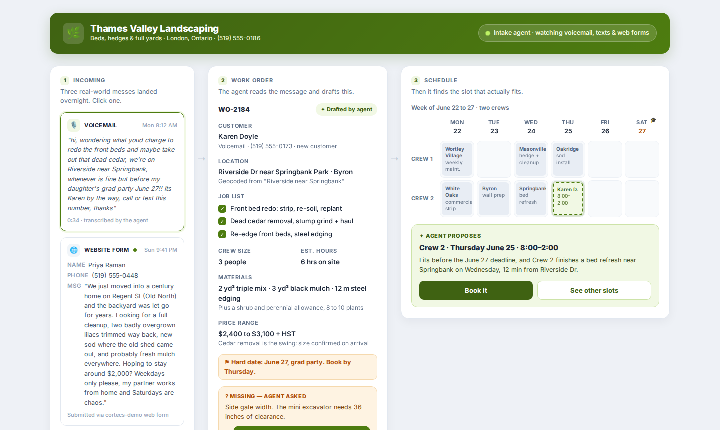 Job intake to schedule demo