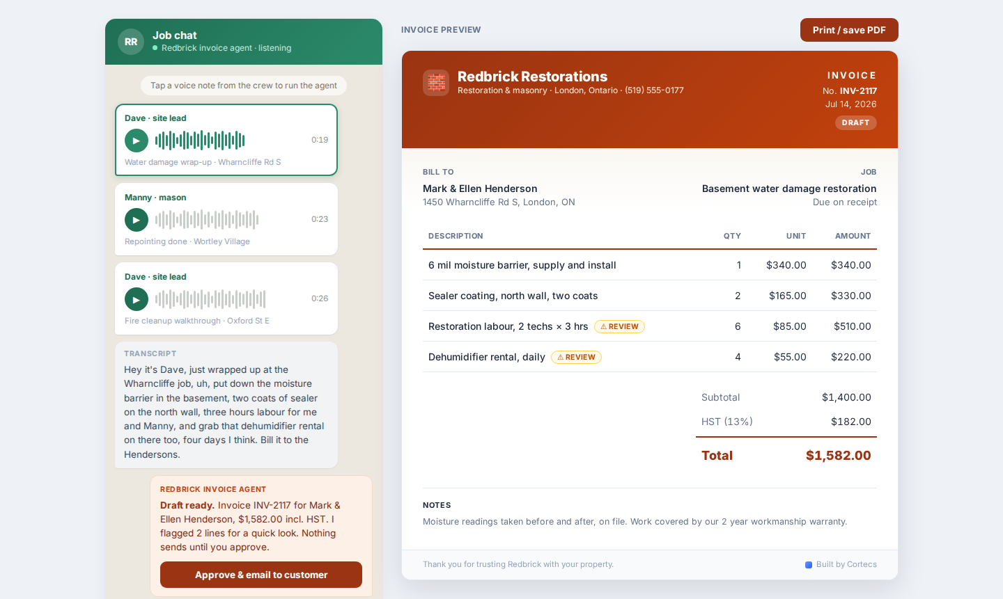 Voice note to invoice demo
